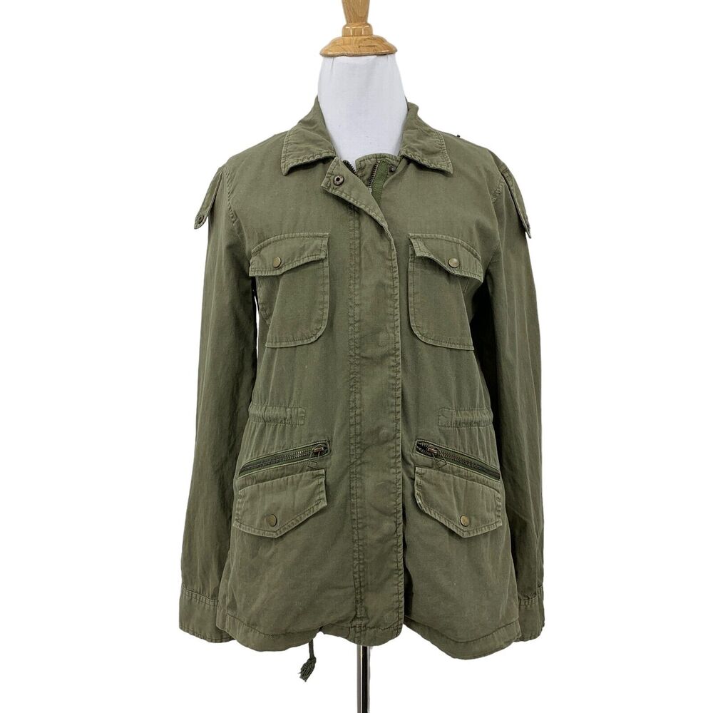 Lily Aldridge Velvet Army Jacket Womens S Small Full Zip Snap Safari Pockets